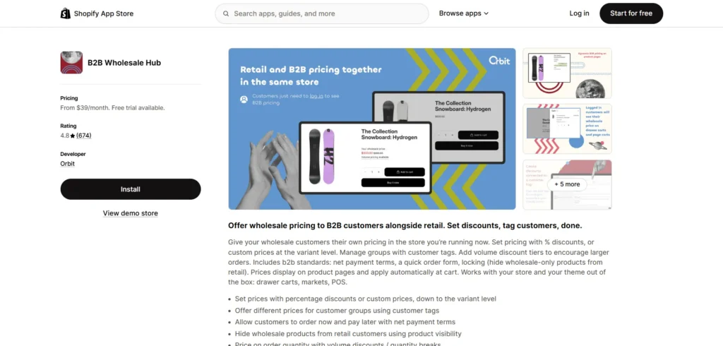 B2B Wholesale Hub Shopify app for ecommerce