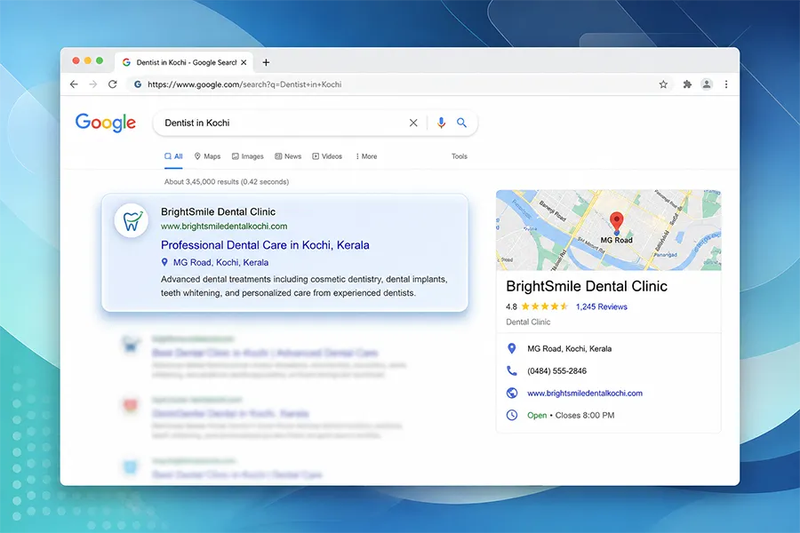 Dental clinic website design improving local SEO visibility