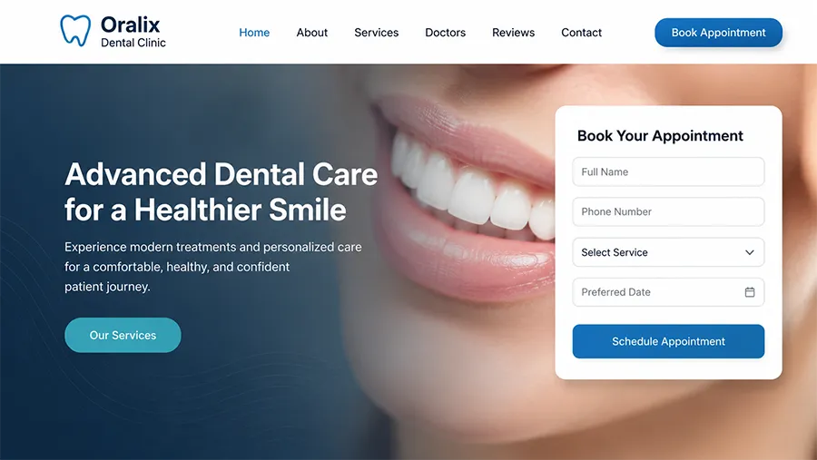 Dental clinic website design example showing a modern layout